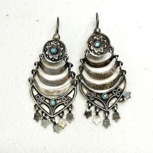 VTG Southwest Native American 925 sterling Silver turquoise Dangle Earrings